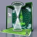 Green Soccer Ball Display With TSINGTAO Branding And Illuminated Lighting Setup