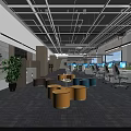 Modern Public Office Space Interior Design With Open Layout Green Plants And Round Stools