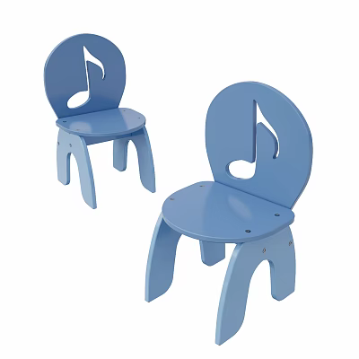 Blue Wooden Kids Chair With Music Note Design For Children's Playroom 3d model