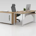 Modern Office Desk With Wooden And White Design Chair Computer Monitor Potted Plant And Books