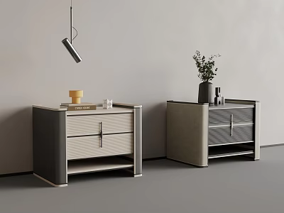Modern Bedside Tables With Drawers And Decorative Plants Books And Cup On Top 3d model