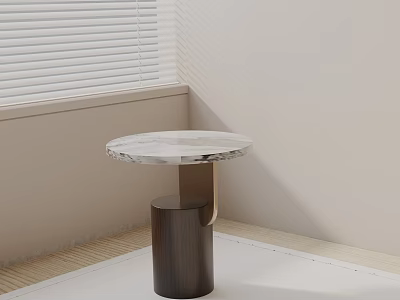 Modern Round Side Table With Marble Top And Wooden Base In Minimalist Interior 3d model