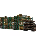 Utility Vehicle in Warehouse with Shelves Wooden Crates and Stacked Barrels