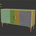 Modern Wooden Entryway Cabinet Sideboard With Vertical Slats Doors And Slim Legs