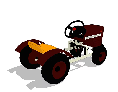 Electric Toy Tractor Red Body Yellow Seat with Steering Wheel Four Wheels and Frame 3d model