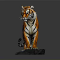 Realistic Tiger Sculpture With Orange Black Stripes Standing On Stone Base