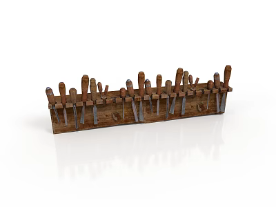Wooden Knife Block With Different Types Of Kitchen Knives For Household Use 3d model