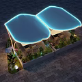 Elegant Modern Outdoor Pergola With Night Lighting Seating Plants And Water View