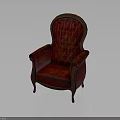 Elegant Red Upholstered Vintage Tufted Chair With Wooden Frame And Armrests