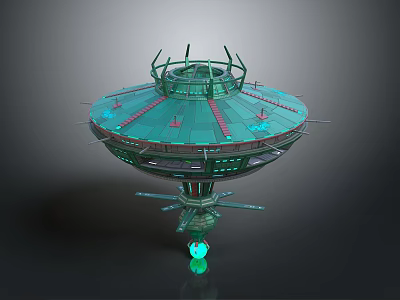 Ancient Architectural Structure With Green Circular Roof And Decorative Illuminated Base 3d model