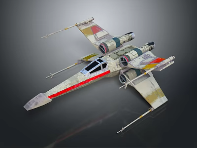 Gray White Interstellar Starfighter With Engines Wings Cockpit And Red Stripes 3d model
