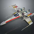 Gray White Interstellar Starfighter With Engines Wings Cockpit And Red Stripes