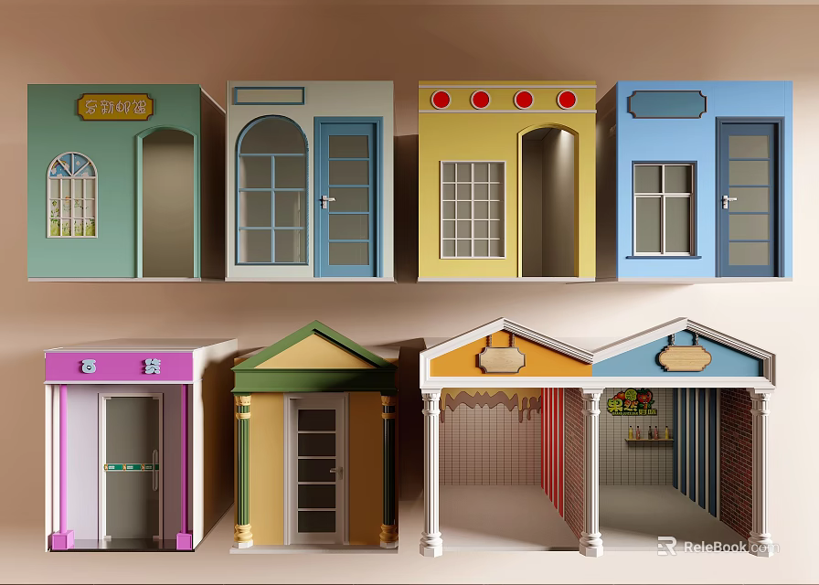 Commercial Complex With Various Colored Storefronts And Diverse Architectural Designs 3d model