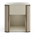 Modern Beige Nightstand Design With Metallic Border Trim And Open Lower Storage
