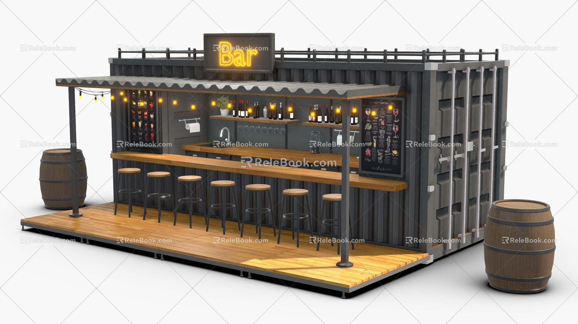 INDUSTRIAL LOFT CONTAINER BAR SHIPPING CONTAINER BAR 3d model