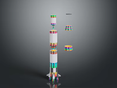 Multi Layered Structure With White Main Body Colorful Rings And Smaller Components Beside 3d model