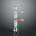 Multi Layered Structure With White Main Body Colorful Rings And Smaller Components Beside