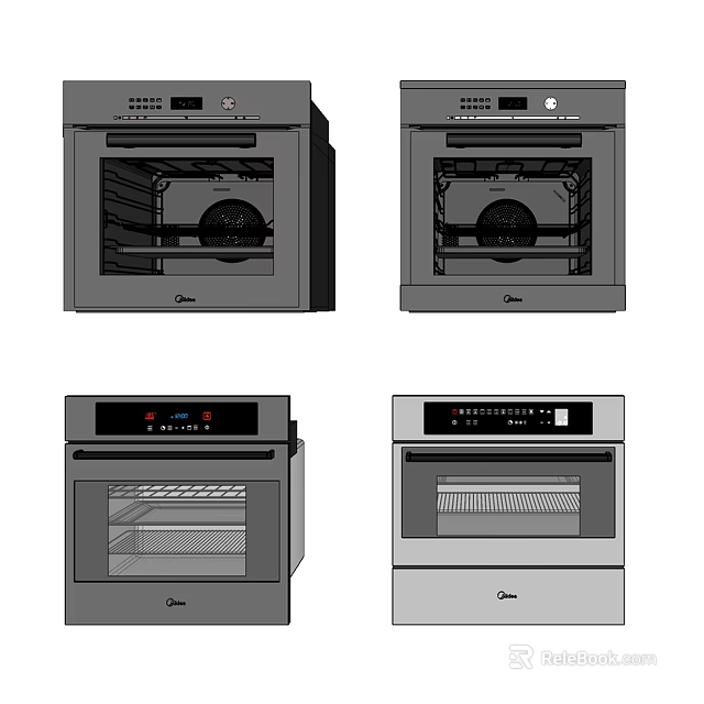 Modern Kitchen Appliances Showcasing Different Oven Styles And Sleek Interiors 3d model 