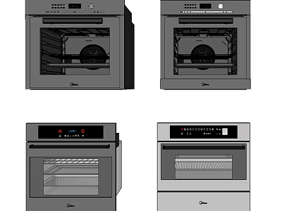 Modern Kitchen Appliances Showcasing Different Oven Styles And Sleek Interiors 3d model