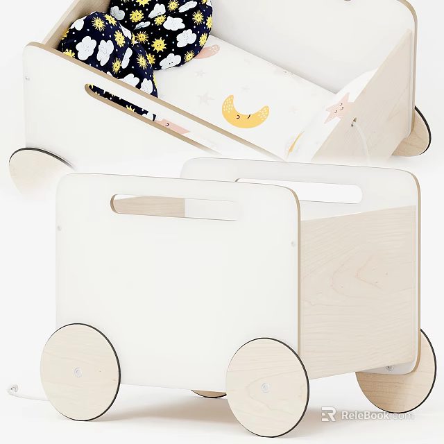 Electric Wooden Toy Cart With Wheels And Moon Star Patterns 3d model 