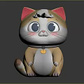 Adorable 3D Cartoon Cat Character with Red Ears Blue Eyes White Hair and Yellow Collar