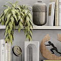 Stylish Decorative Ornament Combinations On Shelves With Books Plants Sculptures Clock And Paintings