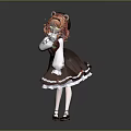 Game Movie Character In Brown White Dress With Auburn Hair Green Eyes And Cat Ears