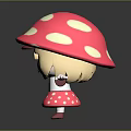 Cute Game Movie Character With Pink Mushroom Hat White Spots Blonde Hair And Red Shoes