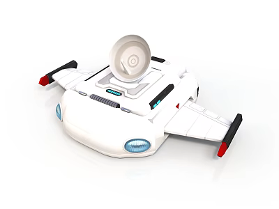 Futuristic Spacecraft With Satellite Antenna White Body And Blue Lights For Cosmic Exploration 3d model