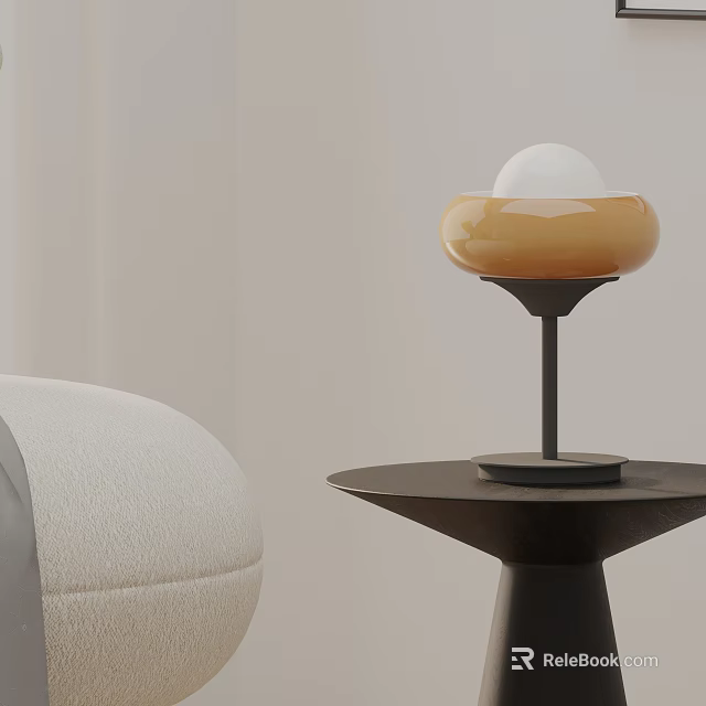 Modern Table Lamp with Orange Shade White Globe and Black Base on Beige Sofa Side 3d model 