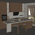 Modern Restaurant Open Kitchen Interior With Island Counter Wooden Cabinets And Appliances