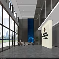 Spacious Modern Service Hall Interior With Large Glass Windows City View And Reception Area