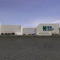 Entrance Gate With White Wall Diamond Lattice Design Company Logo Green Plants And Blue Sky