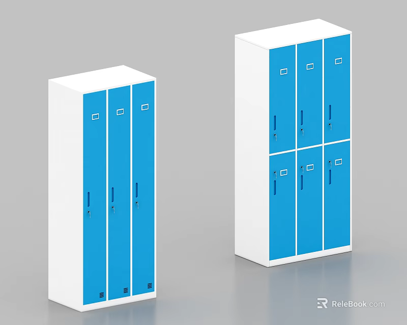 Modern White Wardrobe With Blue Doors And Multi Storage Compartments For Home 3d model