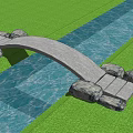 Natural Stone Arch Bridge Over Water With Green Grass And Stone Base
