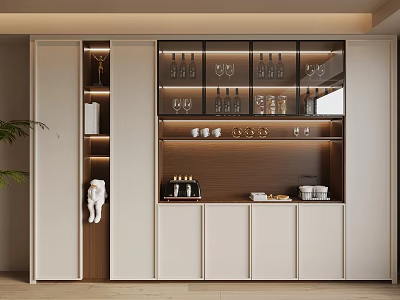 Modern Wine Cabinet With Glass Doors Wine Bottles Glasses And Built In Lighting 3d model