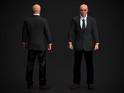 Bald Man in Black Suit Front and Back View with Dark Background 3d model