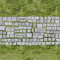Gray Stone Slabs Paved Irregular Rectangular Path On Green Grass 3d model