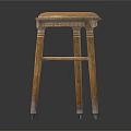 Round Padded Seat Stool With Wooden Legs And Classic Cross Support Design