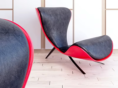 Modern Accent Chair With Red Black Leather Upholstery Metal Legs Wooden Floor Interior 3d model
