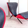 Modern Accent Chair With Red Black Leather Upholstery Metal Legs Wooden Floor Interior