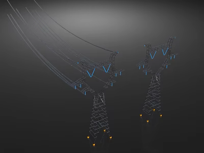 Industrial Equipment High Voltage Transmission Towers With Power Lines And Metal Structures 3d model