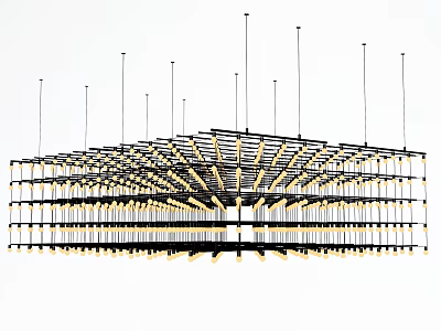 Contemporary Multi layer Geometric Chandelier With Metal Grid Structure And Suspended LED Lights 3d model
