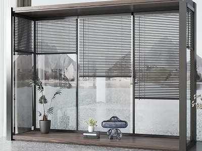 Modern Bay Window Space With Wooden Windowsill Potted Plant And Roller Blinds 3d model