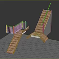 Wooden Staircase Structures Featuring Railing Platform and Side Wall Steps 3d model