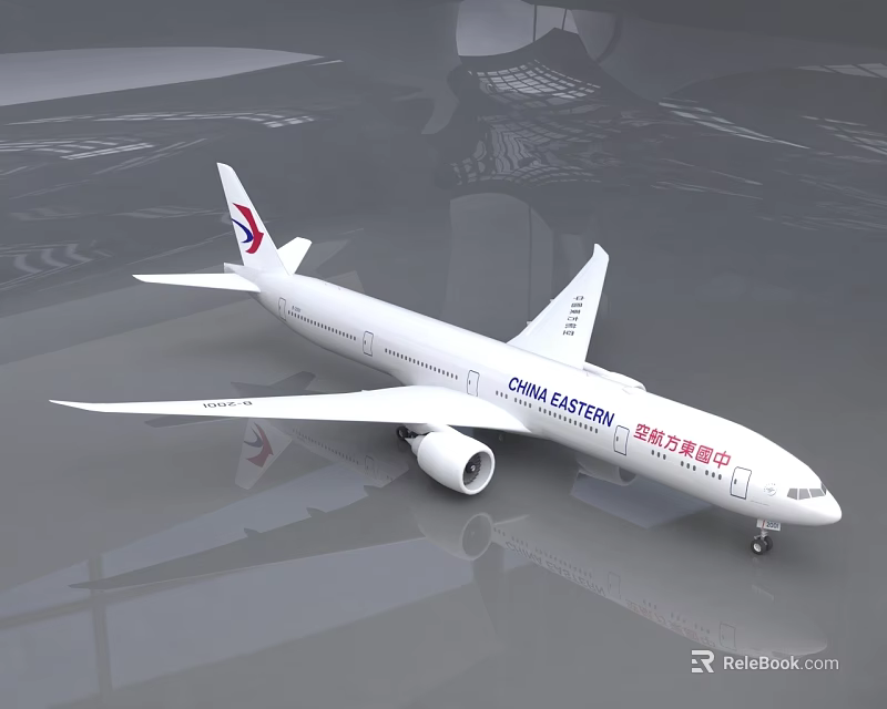 China Eastern Passenger Plane With White Body Red And Blue Logo On Reflective Ground 3d model 