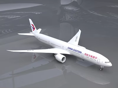 China Eastern Passenger Plane With White Body Red And Blue Logo On Reflective Ground 3d model