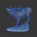 Red Deer Statue With Large Antlers On Green And Yellow Accent Base