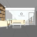 Modern Reception Area With Front Desk Glass Doors Ceiling Lighting And Tile Floor