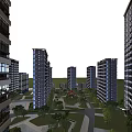 Modern High Rise Residential Buildings With Greenery Trees And Landscaped Areas